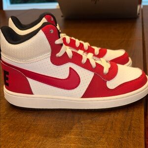 Boys Nike high top sneakers black red and white size 4 boys! Brand new